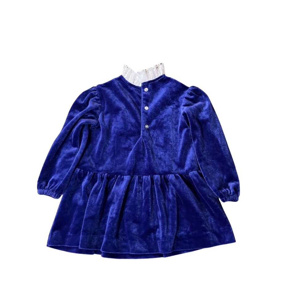 Vintage Toddler Girls 4T Blue Velvet Lace Dress Long Sleeve Party Holiday Used - Picture 13 of 16
